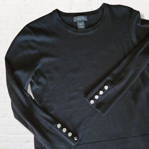 Investment Petites Black Sweater Long Sleeves Silver Buttons Size Petite Large